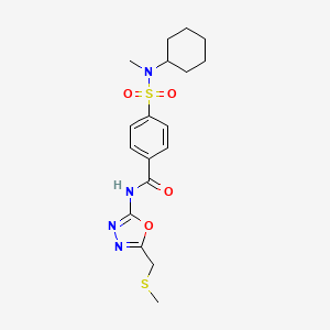molecular formula C18H24N4O4S2 B2682565 4-(N-环己基-N-甲基磺酰基)-N-(5-((甲硫基)甲基)-1,3,4-噁二唑-2-基)苯甲酰胺 CAS No. 685837-37-0