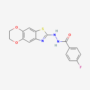 molecular formula C16H12FN3O3S B2682566 N'-(6,7-dihydro-[1,4]dioxino[2,3-f][1,3]benzothiazol-2-yl)-4-fluorobenzohydrazide CAS No. 851988-64-2