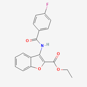 molecular formula C18H14FNO4 B2682578 乙酸-3-(4-氟苯甲酰氨基)苯并呋喃-2-甲酸酯 CAS No. 477499-42-6