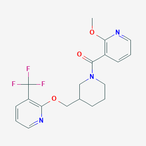 molecular formula C19H20F3N3O3 B2682586 (2-Methoxypyridin-3-yl)-[3-[[3-(trifluoromethyl)pyridin-2-yl]oxymethyl]piperidin-1-yl]methanone CAS No. 2380041-67-6