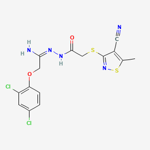 molecular formula C15H13Cl2N5O2S2 B2682600 N-[(E)-[1-amino-2-(2,4-dichlorophenoxy)ethylidene]amino]-2-[(4-cyano-5-methyl-1,2-thiazol-3-yl)sulfanyl]acetamide CAS No. 338395-70-3