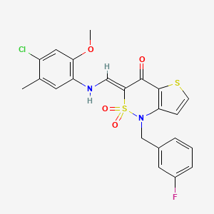 molecular formula C22H18ClFN2O4S2 B2682603 (3Z)-3-{[(4-chloro-2-methoxy-5-methylphenyl)amino]methylidene}-1-[(3-fluorophenyl)methyl]-1H,3H,4H-2lambda6-thieno[3,2-c][1,2]thiazine-2,2,4-trione CAS No. 894688-82-5