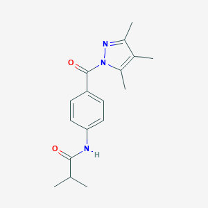 molecular formula C17H21N3O2 B268261 2-methyl-N-{4-[(3,4,5-trimethyl-1H-pyrazol-1-yl)carbonyl]phenyl}propanamide 
