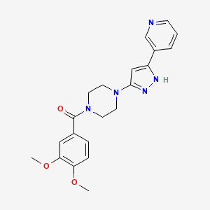 molecular formula C21H23N5O3 B2682625 (3,4-二甲氧基苯基)(4-(3-(吡啶-3-基)-1H-吡唑-5-基)哌嗪-1-基)甲酮 CAS No. 1384639-48-8