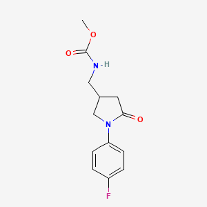 molecular formula C13H15FN2O3 B2682637 甲基((1-(4-氟苯基)-5-氧代吡咯啉-3-基)甲基)氨基甲酸酯 CAS No. 954597-58-1