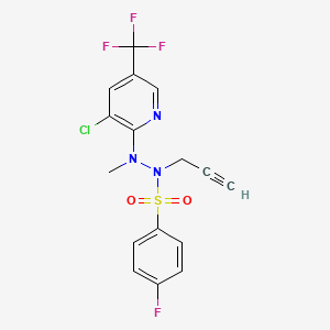 molecular formula C16H12ClF4N3O2S B2682640 N'-[3-chloro-5-(trifluoromethyl)-2-pyridinyl]-4-fluoro-N'-methyl-N-(2-propynyl)benzenesulfonohydrazide CAS No. 338748-66-6