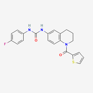 molecular formula C21H18FN3O2S B2682662 1-(4-Fluorophenyl)-3-(1-(thiophene-2-carbonyl)-1,2,3,4-tetrahydroquinolin-6-yl)urea CAS No. 1203198-28-0