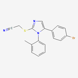 molecular formula C18H14BrN3S B2682674 2-((5-(4-溴苯基)-1-(邻甲苯基)-1H-咪唑-2-基)硫代)乙腈 CAS No. 1207024-64-3