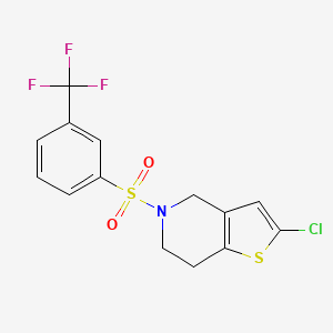 molecular formula C14H11ClF3NO2S2 B2682679 2-Chloro-5-((3-(trifluoromethyl)phenyl)sulfonyl)-4,5,6,7-tetrahydrothieno[3,2-c]pyridine CAS No. 2034417-23-5