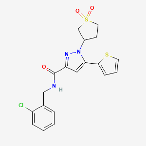 molecular formula C19H18ClN3O3S2 B2682686 N-(2-氯苄基)-1-(1,1-二氧代四氢噻吩-3-基)-5-(噻吩-2-基)-1H-吡唑-3-甲酰胺 CAS No. 1081316-00-8