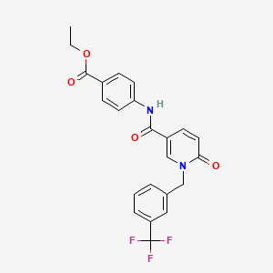 molecular formula C23H19F3N2O4 B2682693 Ethyl 4-(6-oxo-1-(3-(trifluoromethyl)benzyl)-1,6-dihydropyridine-3-carboxamido)benzoate CAS No. 1005295-06-6