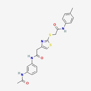 molecular formula C22H22N4O3S2 B2682711 N-(3-acetamidophenyl)-2-(2-((2-oxo-2-(p-tolylamino)ethyl)thio)thiazol-4-yl)acetamide CAS No. 941874-96-0