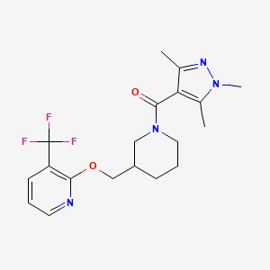 molecular formula C19H23F3N4O2 B2682712 [3-[[3-(Trifluoromethyl)pyridin-2-yl]oxymethyl]piperidin-1-yl]-(1,3,5-trimethylpyrazol-4-yl)methanone CAS No. 2380069-53-2