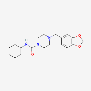 molecular formula C19H27N3O3 B2682717 4-(1,3-苯并二氧杂环戊酮-5-基甲基)-N-环己基哌嗪-1-甲酰胺 CAS No. 305859-44-3