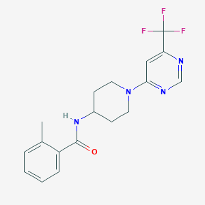 molecular formula C18H19F3N4O B2682721 2-methyl-N-{1-[6-(trifluoromethyl)pyrimidin-4-yl]piperidin-4-yl}benzamide CAS No. 1775410-90-6