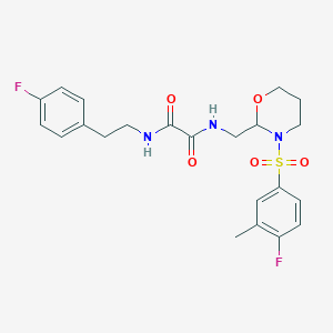 molecular formula C22H25F2N3O5S B2682774 N1-((3-((4-fluoro-3-methylphenyl)sulfonyl)-1,3-oxazinan-2-yl)methyl)-N2-(4-fluorophenethyl)oxalamide CAS No. 872722-68-4