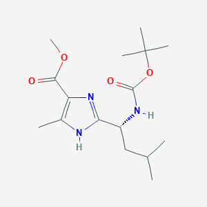 molecular formula C16H27N3O4 B2682778 methyl 2-((1R)-1-((tert-butoxycarbonyl)amino)-3-methylbutyl)-5-methyl-1H-imidazole-4-carboxylate CAS No. 1881275-92-8