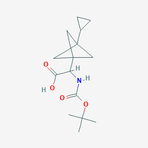molecular formula C15H23NO4 B2682810 2-(3-Cyclopropyl-1-bicyclo[1.1.1]pentanyl)-2-[(2-methylpropan-2-yl)oxycarbonylamino]acetic acid CAS No. 2287259-56-5