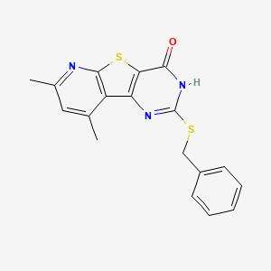 molecular formula C18H15N3OS2 B2682842 7,9-dimethyl-2-(phenylmethylthio)-1H-pyrido[2,3]thieno[2,4-b]pyrimidin-4-one CAS No. 672950-78-6