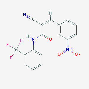 molecular formula C17H10F3N3O3 B2682869 (Z)-2-Cyano-3-(3-nitrophenyl)-N-[2-(trifluoromethyl)phenyl]prop-2-enamide CAS No. 891585-26-5