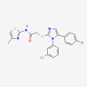 molecular formula C21H16BrClN4OS2 B2682880 2-((5-(4-bromophenyl)-1-(3-chlorophenyl)-1H-imidazol-2-yl)thio)-N-(4-methylthiazol-2-yl)acetamide CAS No. 1226441-90-2