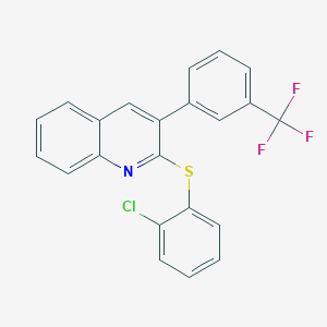 molecular formula C22H13ClF3NS B2682904 2-[(2-氯苯基)硫基]-3-[3-(三氟甲基)苯基]喹啉 CAS No. 339103-24-1