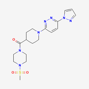 molecular formula C18H25N7O3S B2682905 (1-(6-(1H-pyrazol-1-yl)pyridazin-3-yl)piperidin-4-yl)(4-(methylsulfonyl)piperazin-1-yl)methanone CAS No. 1286698-62-1