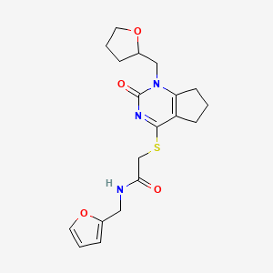 molecular formula C19H23N3O4S B2682947 N-(呋喃-2-基甲基)-2-((2-氧代-1-((四氢呋喃-2-基)甲基)-2,5,6,7-四氢-1H-环戊[d]嘧啶-4-基)硫基)乙酰胺 CAS No. 899951-66-7