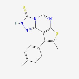 molecular formula C15H12N4S2 B2682949 11-甲基-12-(4-甲基苯基)-10-硫-3,4,6,8-四氮杂三环[7.3.0.0^{2,6}]十二烯-5-硫醇 CAS No. 670270-89-0