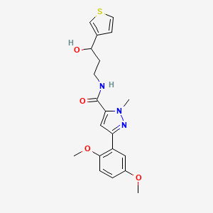 molecular formula C20H23N3O4S B2682960 3-(2,5-dimethoxyphenyl)-N-(3-hydroxy-3-(thiophen-3-yl)propyl)-1-methyl-1H-pyrazole-5-carboxamide CAS No. 2034517-20-7