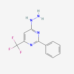 molecular formula C11H9F3N4 B2682963 4-Hydrazinyl-2-phenyl-6-(trifluoromethyl)pyrimidine CAS No. 2219376-56-2