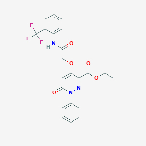 molecular formula C23H20F3N3O5 B2682990 Ethyl 6-oxo-4-(2-oxo-2-((2-(trifluoromethyl)phenyl)amino)ethoxy)-1-(p-tolyl)-1,6-dihydropyridazine-3-carboxylate CAS No. 899729-44-3