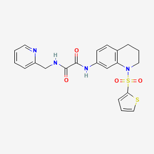 molecular formula C21H20N4O4S2 B2682995 N1-(pyridin-2-ylmethyl)-N2-(1-(thiophen-2-ylsulfonyl)-1,2,3,4-tetrahydroquinolin-7-yl)oxalamide CAS No. 898430-38-1