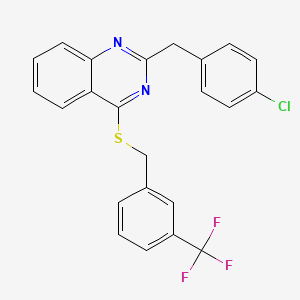 molecular formula C23H16ClF3N2S B2683005 2-(4-Chlorobenzyl)-4-{[3-(trifluoromethyl)benzyl]sulfanyl}quinazoline CAS No. 303149-27-1