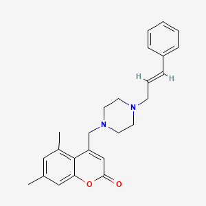 (E)-4-((4-cinnamylpiperazin-1-yl)methyl)-5,7-dimethyl-2H-chromen-2-one