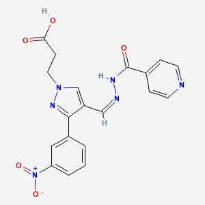 molecular formula C19H16N6O5 B2683025 (Z)-3-(4-((2-isonicotinoylhydrazono)methyl)-3-(3-nitrophenyl)-1H-pyrazol-1-yl)propanoic acid CAS No. 1007193-82-9