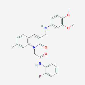 molecular formula C27H26FN3O4 B2683033 2-(3-(((3,4-dimethoxyphenyl)amino)methyl)-7-methyl-2-oxoquinolin-1(2H)-yl)-N-(2-fluorophenyl)acetamide CAS No. 932358-83-3