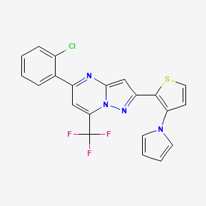molecular formula C21H12ClF3N4S B2683034 5-(2-chlorophenyl)-2-[3-(1H-pyrrol-1-yl)-2-thienyl]-7-(trifluoromethyl)pyrazolo[1,5-a]pyrimidine CAS No. 478039-23-5