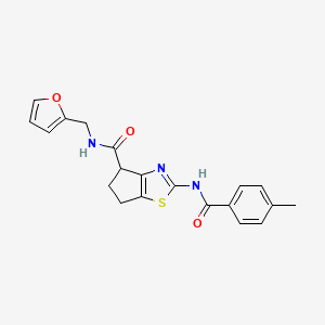 molecular formula C20H19N3O3S B2683047 N-(furan-2-ylmethyl)-2-(4-methylbenzamido)-5,6-dihydro-4H-cyclopenta[d]thiazole-4-carboxamide CAS No. 941880-14-4