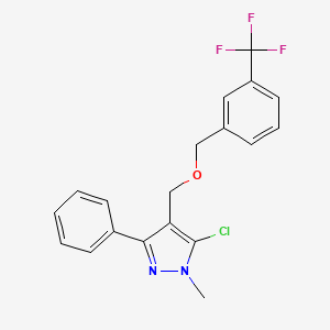 molecular formula C19H16ClF3N2O B2683052 (5-chloro-1-methyl-3-phenyl-1H-pyrazol-4-yl)methyl 3-(trifluoromethyl)benzyl ether CAS No. 318248-50-9