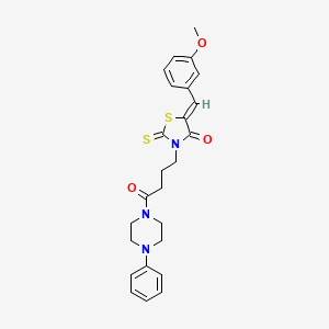 molecular formula C25H27N3O3S2 B2683067 (5Z)-5-[(3-甲氧基苯基)甲亚基]-3-[4-氧代-4-(4-苯基哌嗪-1-基)丁基]-2-硫代-1,3-噻唑烷-4-酮 CAS No. 394236-21-6