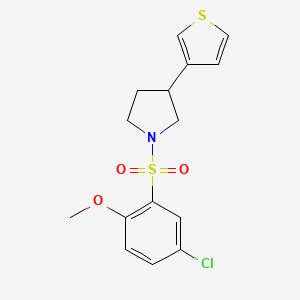 molecular formula C15H16ClNO3S2 B2683087 1-((5-氯-2-甲氧基苯基)磺酰基)-3-(噻吩-3-基)吡咯啉 CAS No. 2177365-92-1