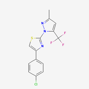molecular formula C14H9ClF3N3S B2683103 4-(4-chlorophenyl)-2-[3-methyl-5-(trifluoromethyl)-1H-pyrazol-1-yl]-1,3-thiazole CAS No. 141177-80-2