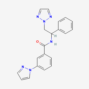 molecular formula C20H18N6O B2683124 N-(1-phenyl-2-(2H-1,2,3-triazol-2-yl)ethyl)-3-(1H-pyrazol-1-yl)benzamide CAS No. 2034406-35-2