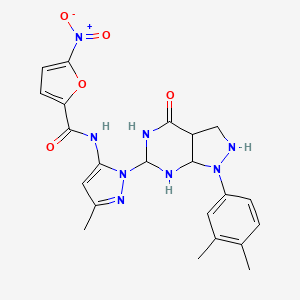 molecular formula C22H18N8O5 B2683144 N-{1-[1-(3,4-二甲基苯基)-4-氧代-1H,4H,5H-吡唑并[3,4-d]嘧啶-6-基]-3-甲基-1H-吡唑-5-基}-5-硝基呋喃-2-甲酰胺 CAS No. 1171832-50-0