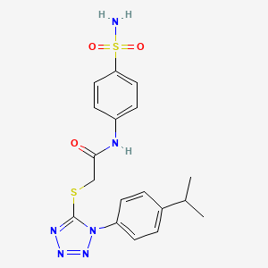 molecular formula C18H20N6O3S2 B2683148 2-((1-(4-isopropylphenyl)-1H-tetrazol-5-yl)thio)-N-(4-sulfamoylphenyl)acetamide CAS No. 878699-36-6