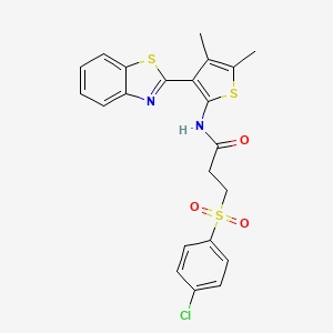 molecular formula C22H19ClN2O3S3 B2683159 N-(3-(benzo[d]thiazol-2-yl)-4,5-dimethylthiophen-2-yl)-3-((4-chlorophenyl)sulfonyl)propanamide CAS No. 886960-82-3