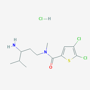 molecular formula C12H19Cl3N2OS B2683160 N-(3-氨基-4-甲基戊基)-4,5-二氯-N-甲基噻吩-2-甲酰胺;盐酸盐 CAS No. 2445794-31-8