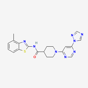 molecular formula C20H20N8OS B2683164 1-(6-(1H-1,2,4-triazol-1-yl)pyrimidin-4-yl)-N-(4-methylbenzo[d]thiazol-2-yl)piperidine-4-carboxamide CAS No. 1797728-54-1
