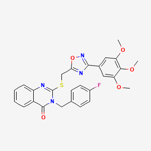 molecular formula C27H23FN4O5S B2683166 3-(4-fluorobenzyl)-2-(((3-(3,4,5-trimethoxyphenyl)-1,2,4-oxadiazol-5-yl)methyl)thio)quinazolin-4(3H)-one CAS No. 2034368-51-7